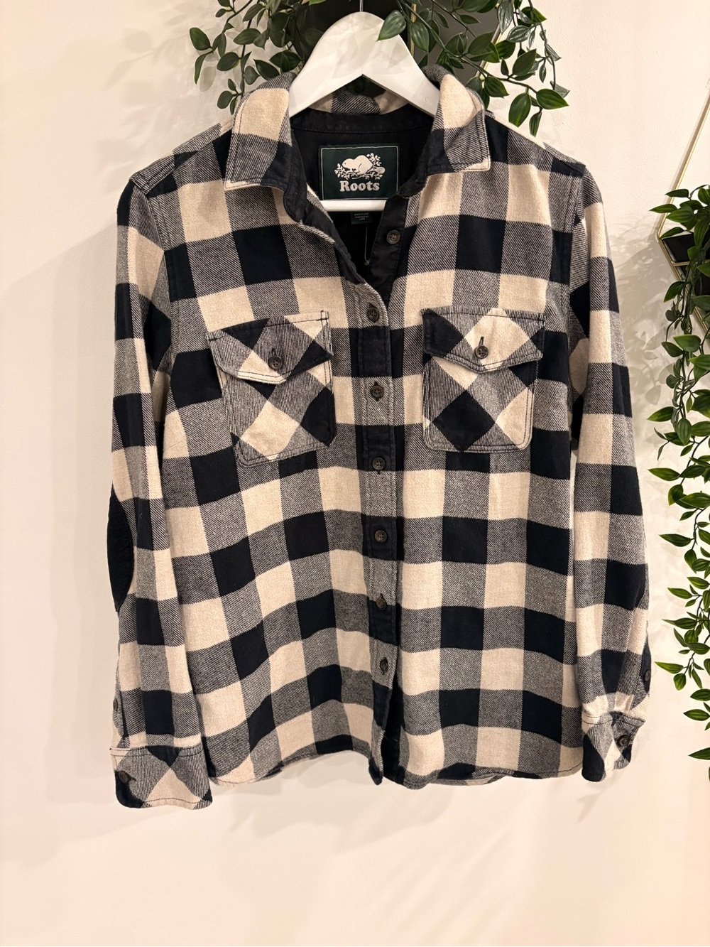 Roots Black and Cream Buffalo Check Button-Down Shirt